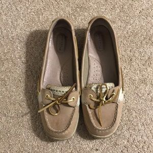 Gold sequin sperry boat shoes.